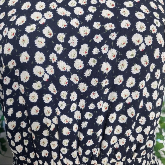 J. Crew Ditsy Floral Navy and White Ruffle Hem Flowy Midi Tank Dress - Picture 2 of 3